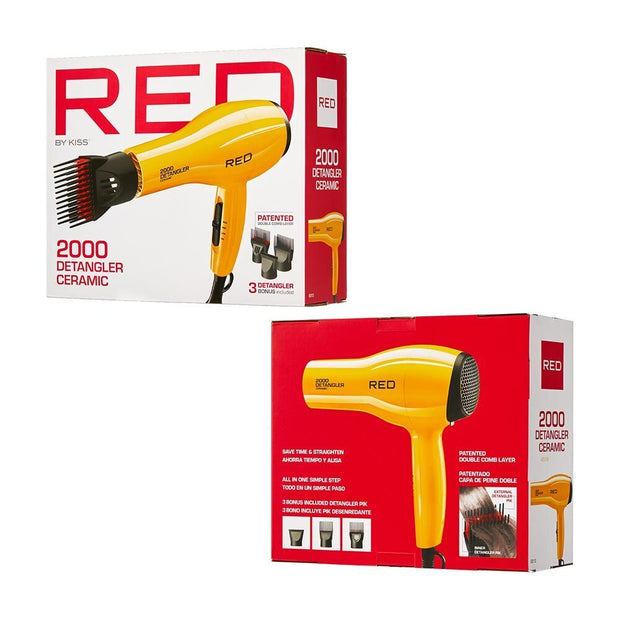 Red by Kiss 2000 Ceramic Detangler Dryer 3 Styling Attachments