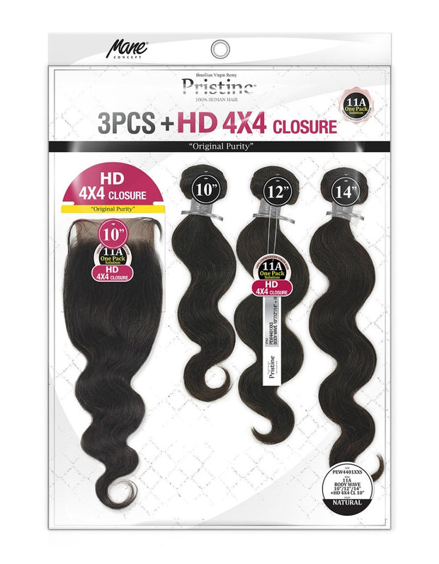 Mane Concept Pristine 11A BODY WAVE 3PCS+ HD 4X4 CLOSURE